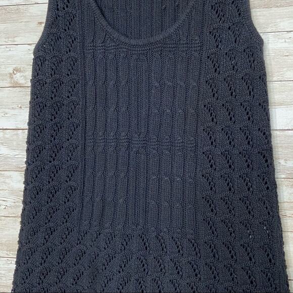 Trina Turk Pointelle Knit Tank Top Black Sweater Neutral Resort Work Size XS - Picture 4 of 10